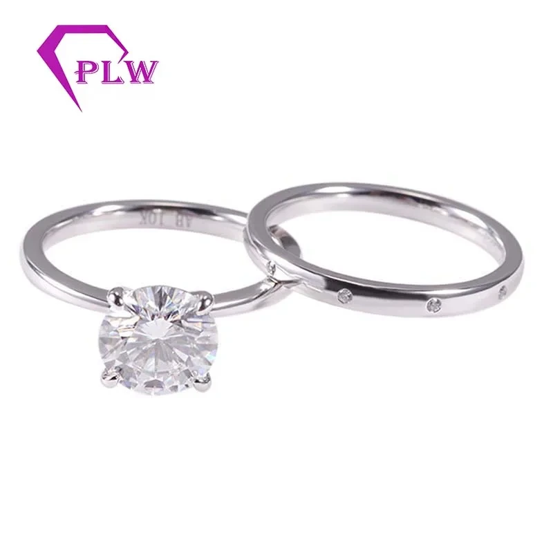 Pas cher 10carat Solid Gold 2CT H & Une bague de mariage et groupes Round Moisanite Femmes 1