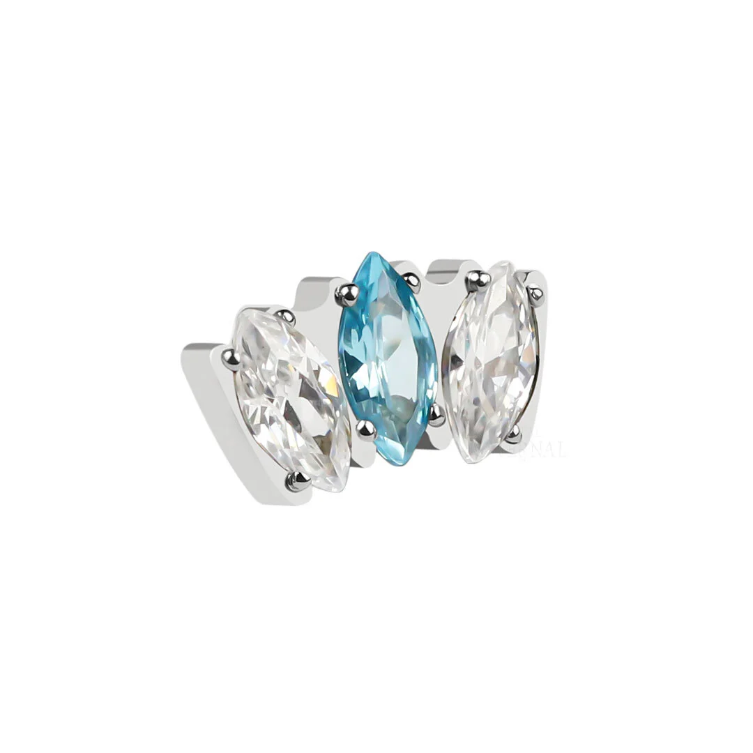Eternal Metal G23 Titanium Three Aqua Marquise Cz Internally Threaded Top Piercing 1