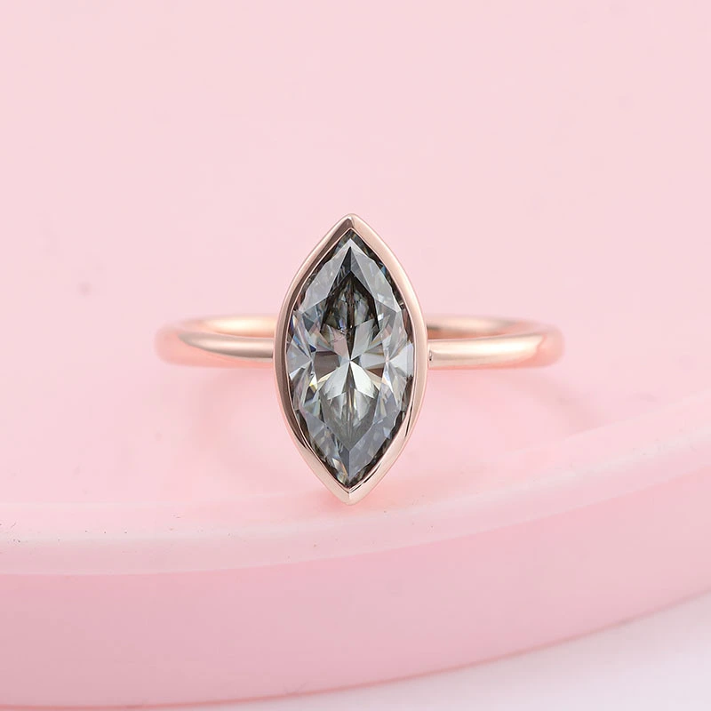Marquise Cut Moissanite Ring Design Trendy 14K Rose Gold Loose Gemstone Fine Bijoux Anneaux 1