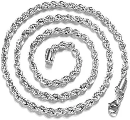 Hip Hop Hip Hop Sterling Silver 925 Collar Twist Collar Joya de compromiso de boda de 12 mm Collar de cadena de cuerda gruesa 1