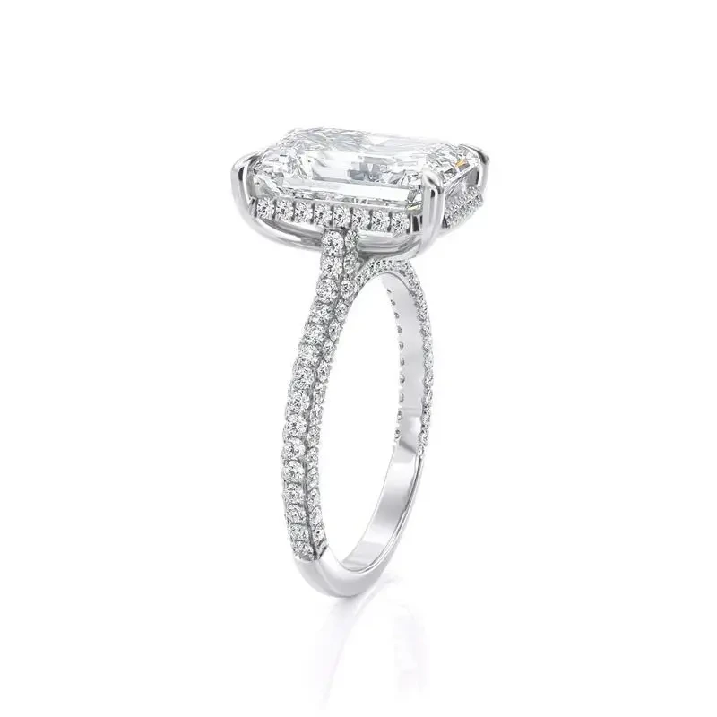 التخصيص المتقدم الفاخر D-VVS الذهب الأبيض Moissanite الماس الزمرد Cut Solitaire خاتم للمشاركة L الزفاف 1