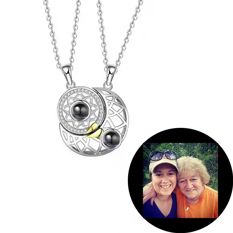 Fashion Sun Moon 100 Languages I Love You Projection Couple Necklace Customizable Photo Projection Friendship Jewelry 1