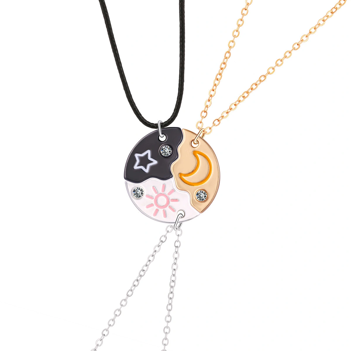 New Star Moon Advanced Design Feel Alloy Dropping Oil Splice Round Pendant Set Necklace For Three Friends 1