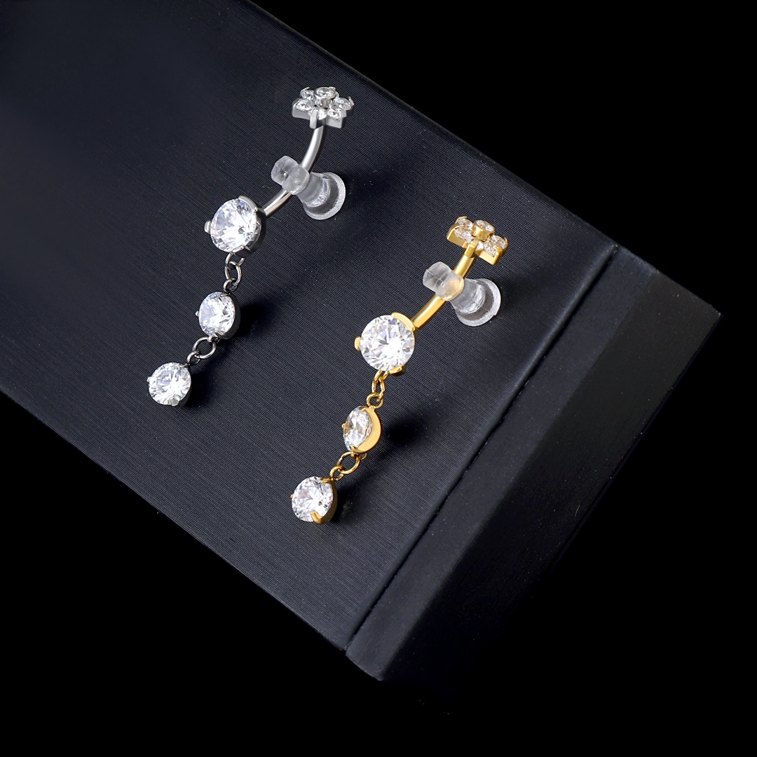 Eternal Metal New Design Astm F136 Titanium Implated Flowerlove Clear Cz Threaded Top Belly Ring Navel Piercing Jewelry 1
