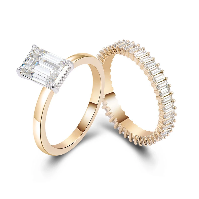 TRENDY 14K JAUNE GOLD 2CT RING EMÉMERD CUT SET 1