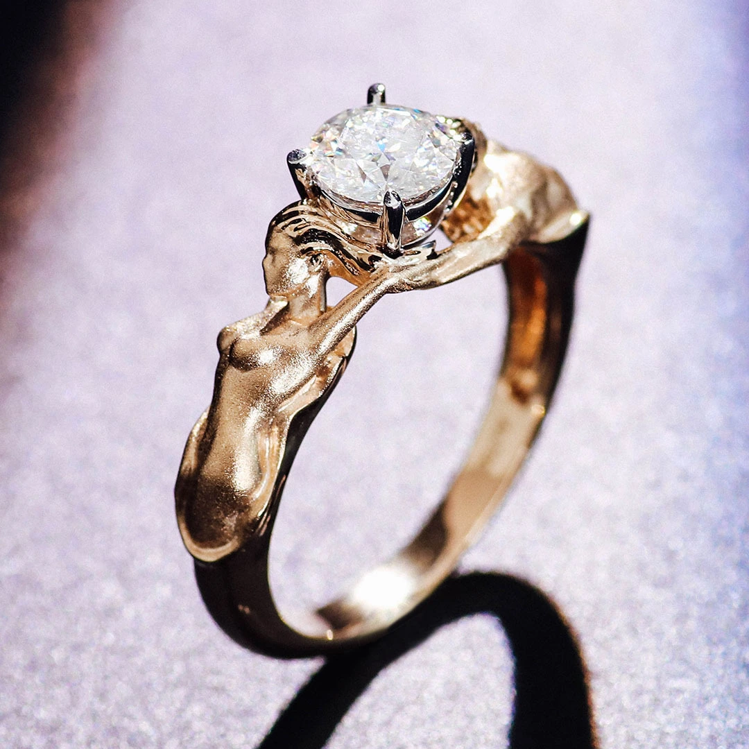 Gra Certificated Moissanite Rings 10k 14k 18k Real Gold Wedding Ring For Women 1CT Round Cut Vvs Moissanite Ring 3D Style 1