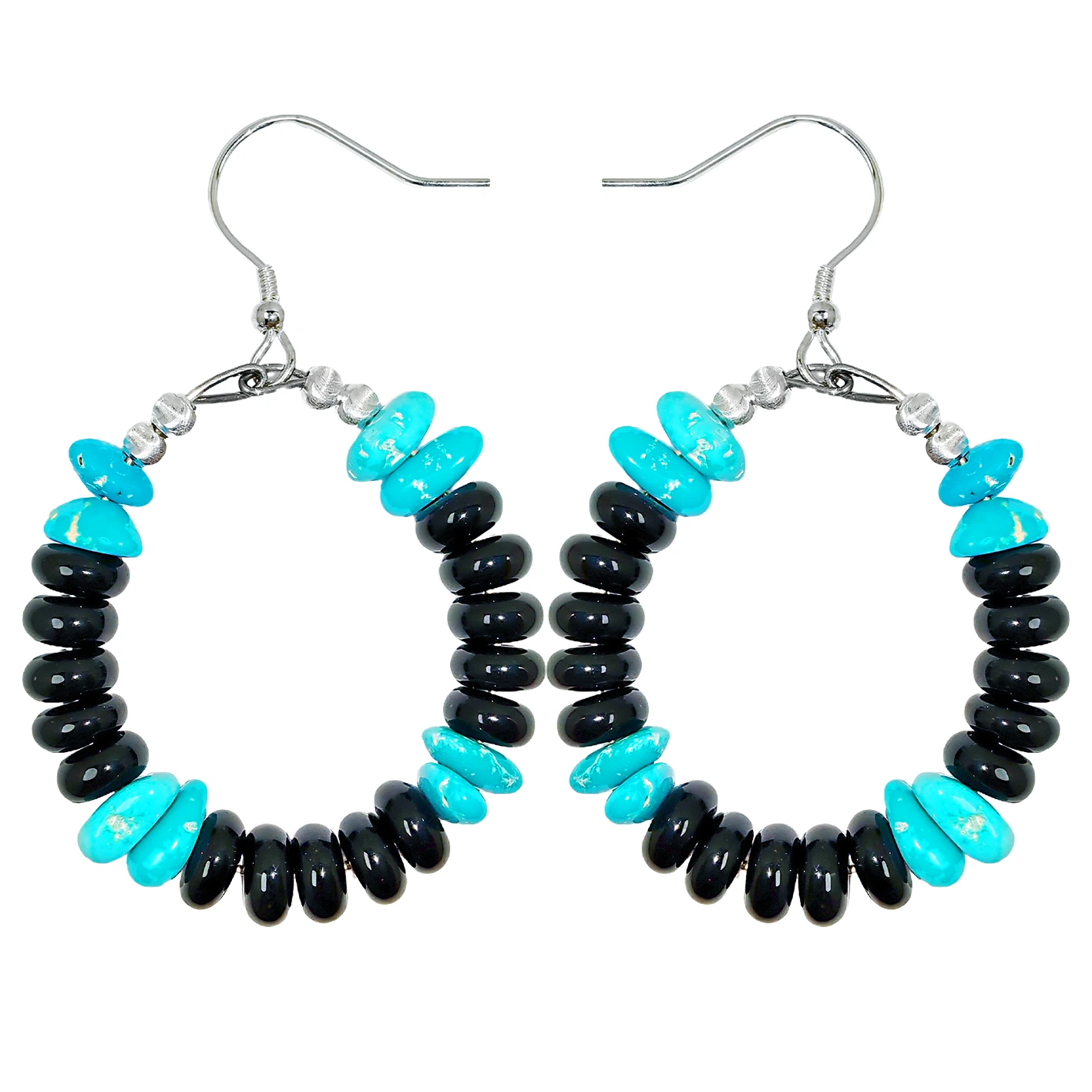 Natural Obsidian And Natural Sterling Treatment Turquoise Form Gemstone Earrings Small Delicate Adding Mysterious Unique Color 1