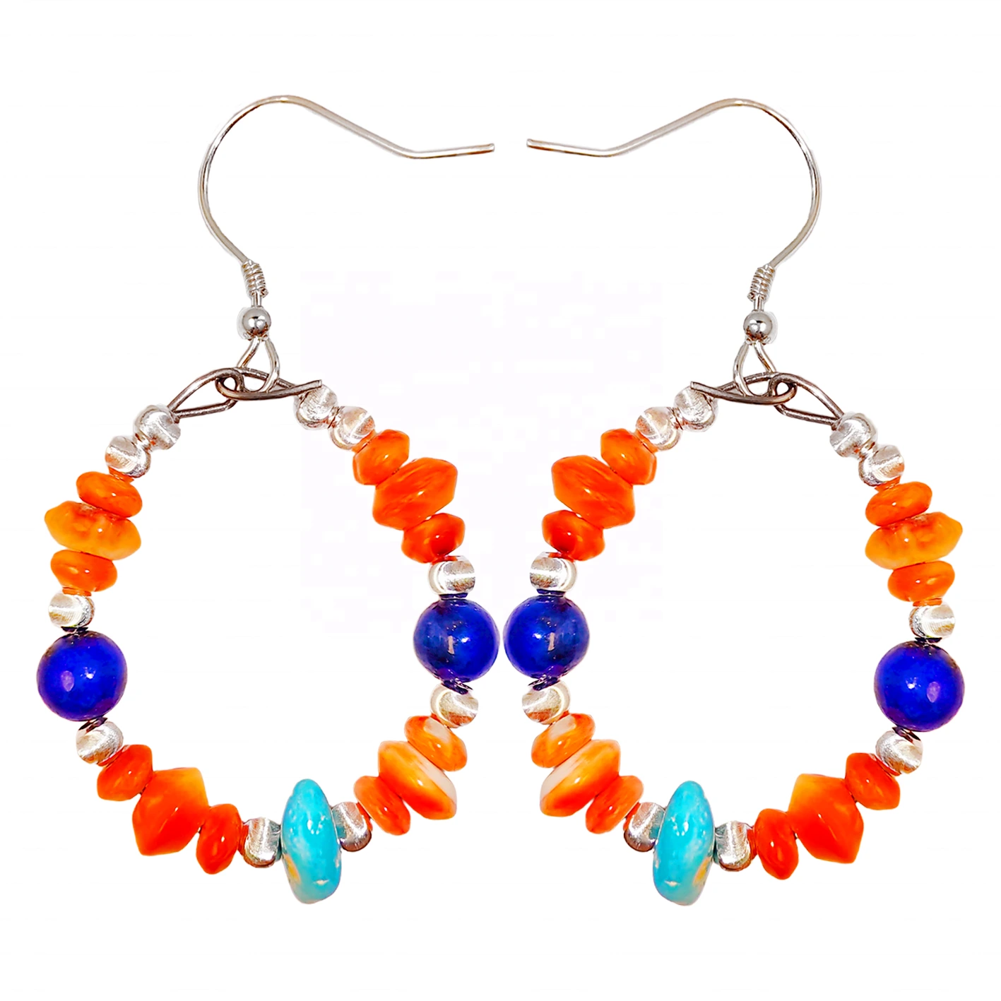Earrings Are Composed Of Turquoise Lapis Lazuli And Orange Spiny Oyster Paired With Faceted Silver Beads The Delicate 1