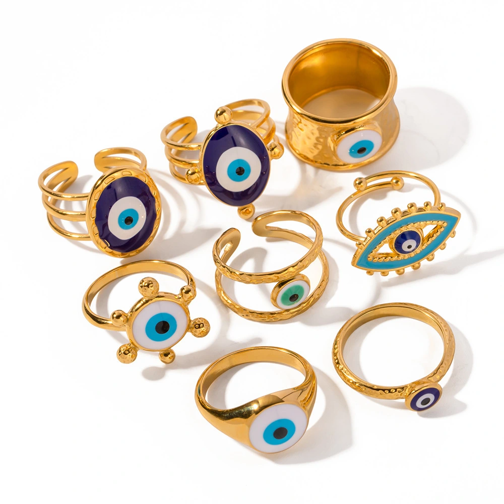 New Stainless Steel Non Fading Evil Blue Eye Vintage Adjust Waterproof Ring Jewelry For Lady 1