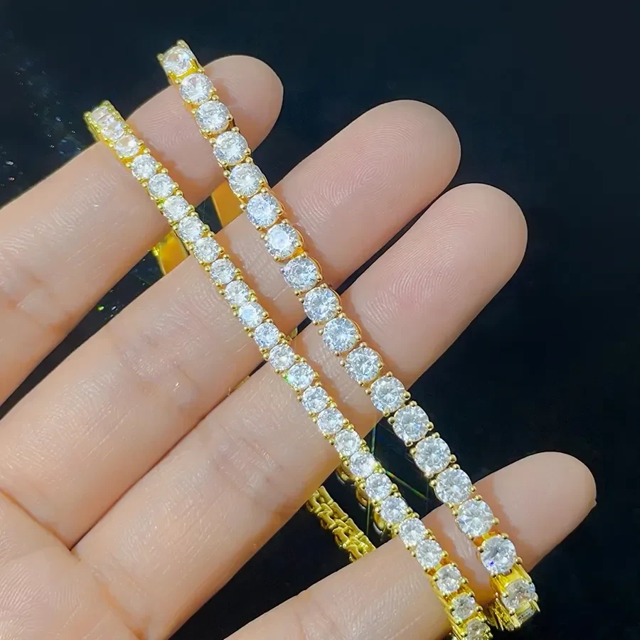 925 Silver Hip Hop 5mm Tennis Chain With D Vvs1 Clarity Moissanite Vvs Diamond Bracelet Women Mens Bracelet 1