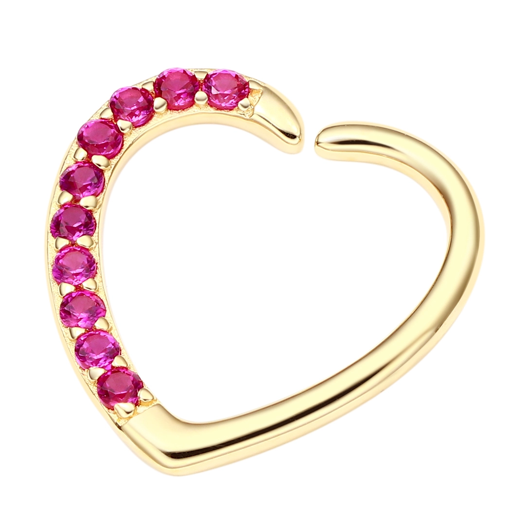 Eternal Metal 14k Solid Gold Half Paved Fuchsia Zircon Hollow Heart Seamless Ring Nose & Ear Hoop Ring Navel Piercing Jewelry 1