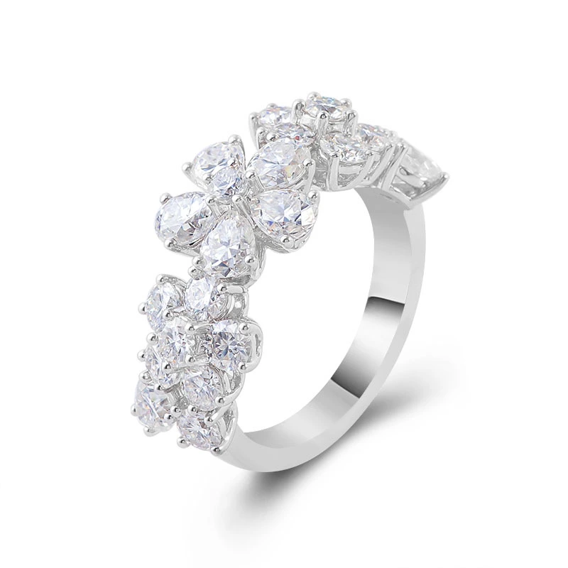 Bague de mariage en forme de fleur avec diamants et moissanite, alliance de mariage fantaisie pour femme, couleur blanche 10 carats 1