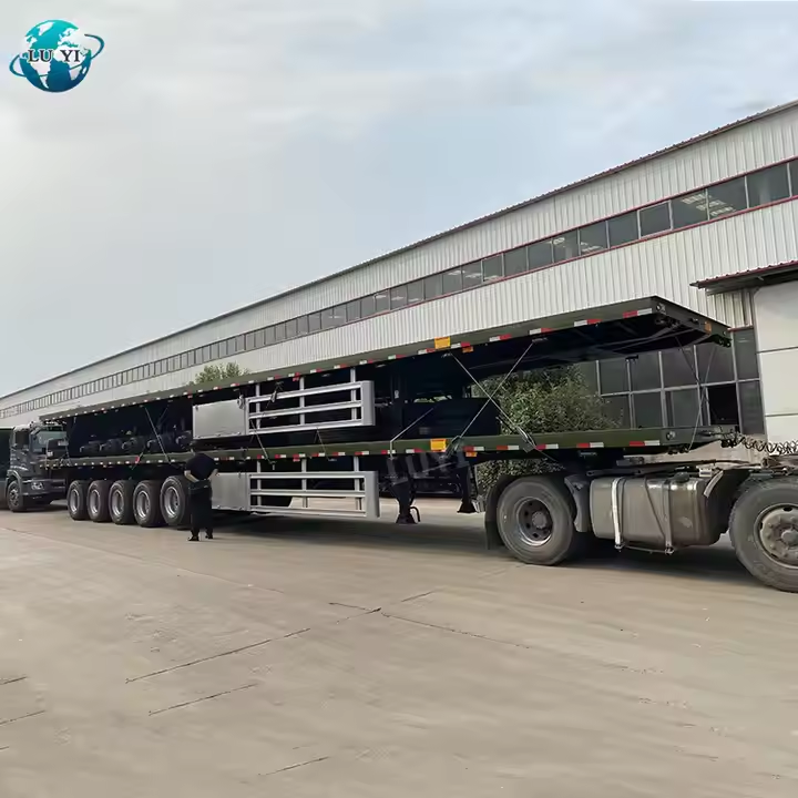 Remolque de cama plana ajustable de 5 ejes 50 pies 120T Transporte pesado 3