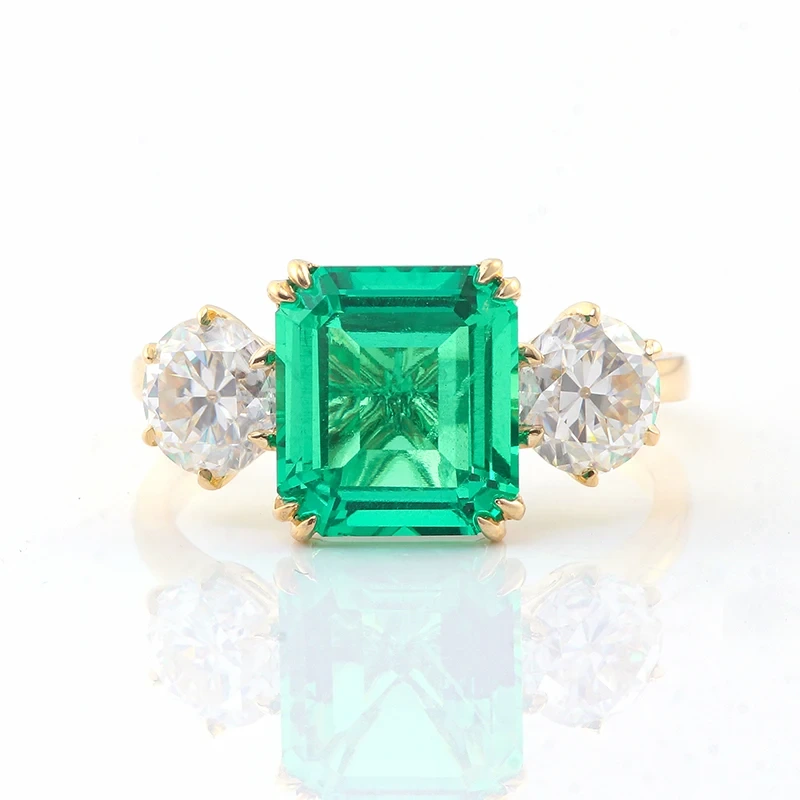 Provence Gem Lab Grown Emerald Ring Elongated Asscher With Oec Moissanite Side Stones Anniversary Ring 1