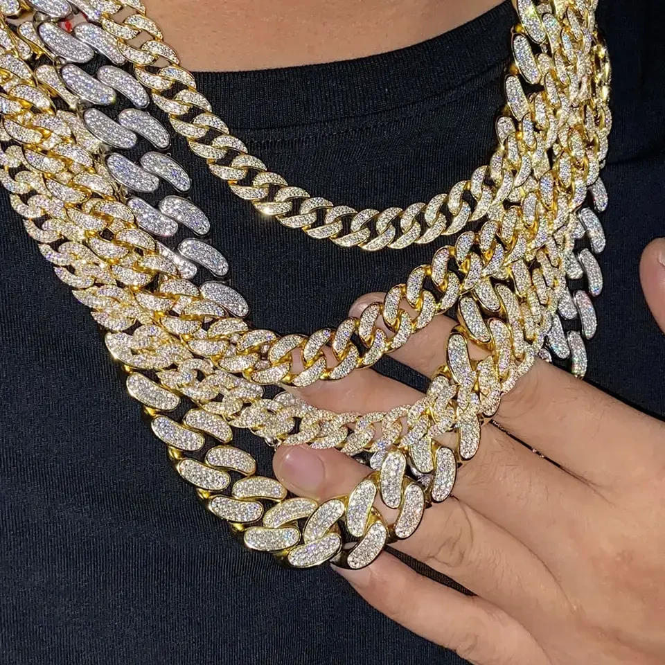 Custom Pass Diamond Tester Hip Hop Vvs Moissanite Cuban Link 18mm Iced Out 3 Rows Moissanie Stone Miami Cuban Chain Necklace 1