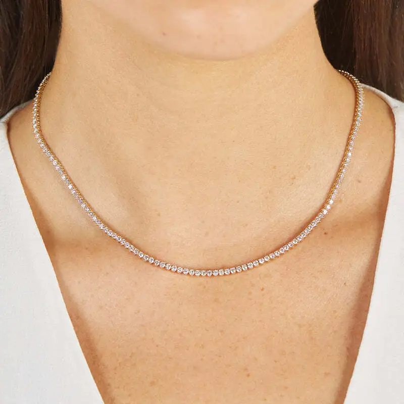 Stunning Tennis Diamond Chain 18 Women Gold Jewelry 14k Yellow Gold 3prongs Moissanite Tennis Chain Necklace 1