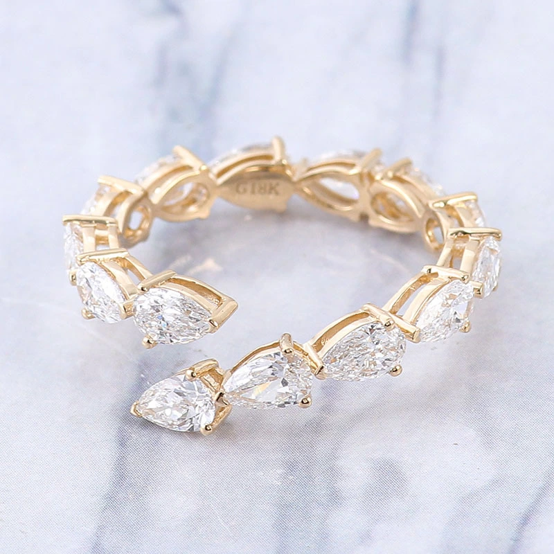 Provence bijoux 18k jaune en or jaune Moissanite Stone Forme de la poire Moisanite Ring 18 km de bande d'éternité en or 1