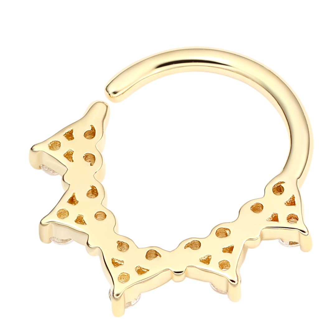 Eternal Metal 14k Solid Gold Frontside 5a Cz Paved Texture Heart Ear <000000> Nose Hoop Ring Navel <000000>lip Piercing Seamless Ring Jewelry 6