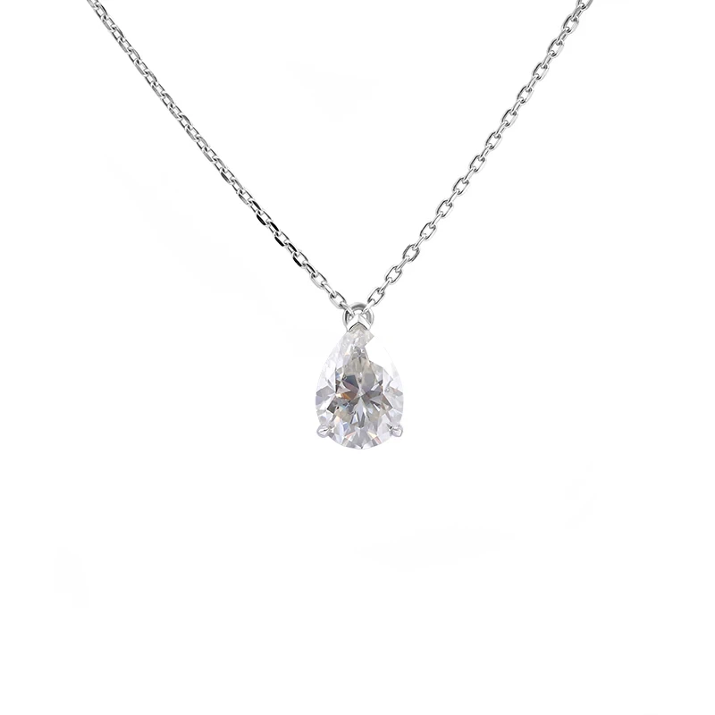 Solitaire de joyas finas 2 Carat Pear Brilliant Cut Pends Diamond VVS1 Platino 950 Collar Moissanite 1