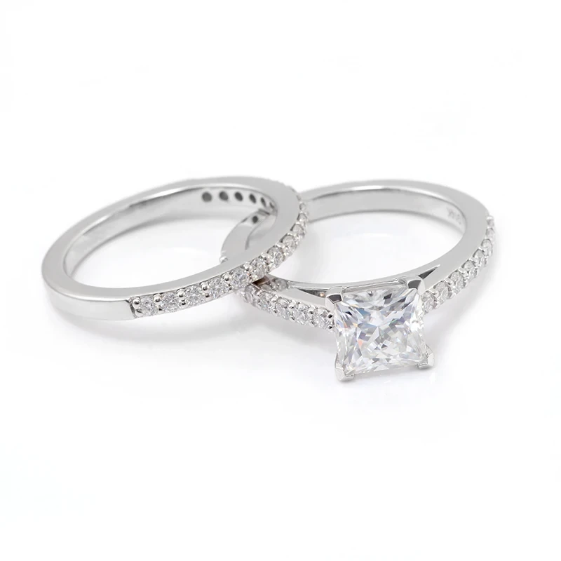 Factory Direct Fine Jewelry Rings Juego de oro blanco S925 Silver Ladies Boda Diamante MOISSANITE Eternity Anillo para niñas 1