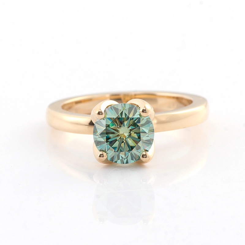 American Classic Style Blue Moisanite 2Carat 14K Ringue de fiançailles en or jaune massif 1