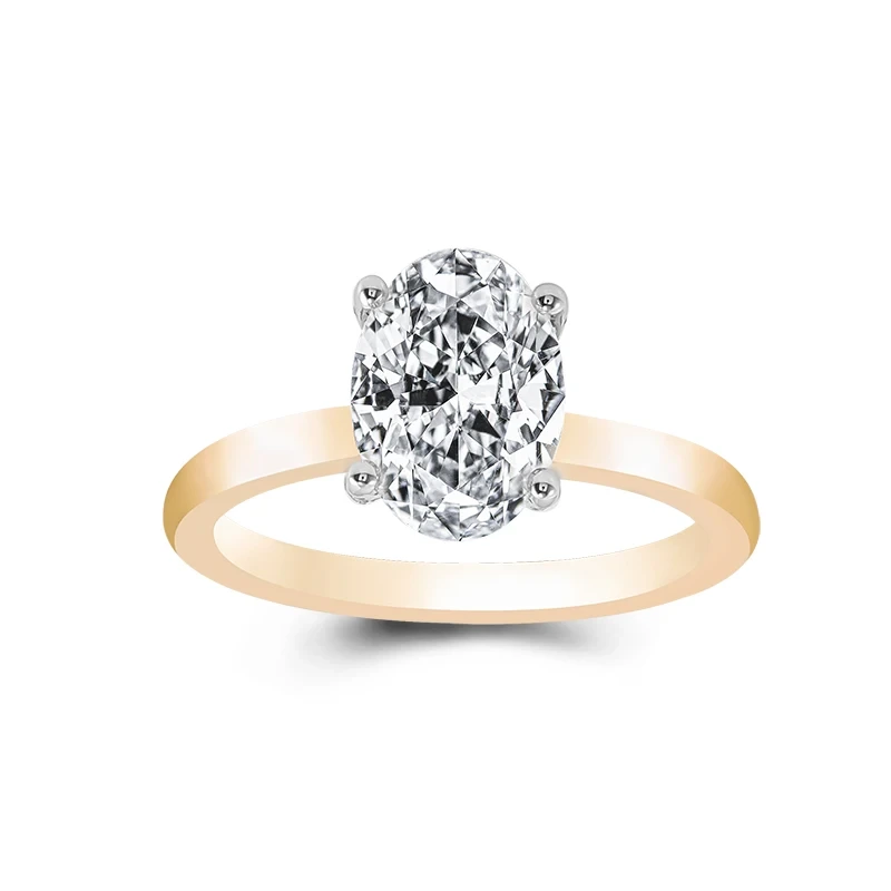2.11CTW Bague de fiançailles ovale diamant à la main Anneau de diamant unique 14K Jaune & Bague de mariage ovale en diamant ovale en or blanc 1
