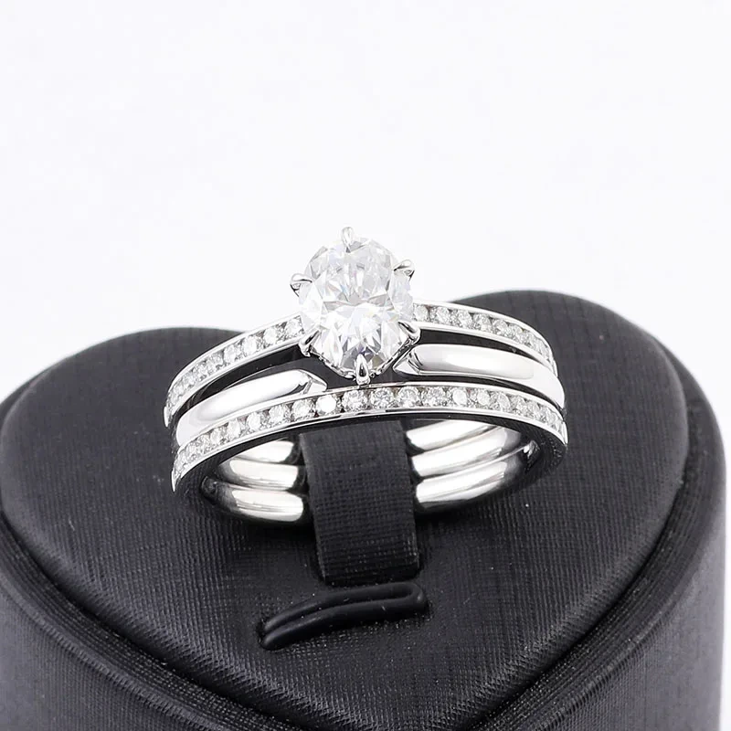 Bague de fiançailles ovale classique en or massif 14 carats avec moissanite 2 carats DEF/VVS pour femmes et filles 1