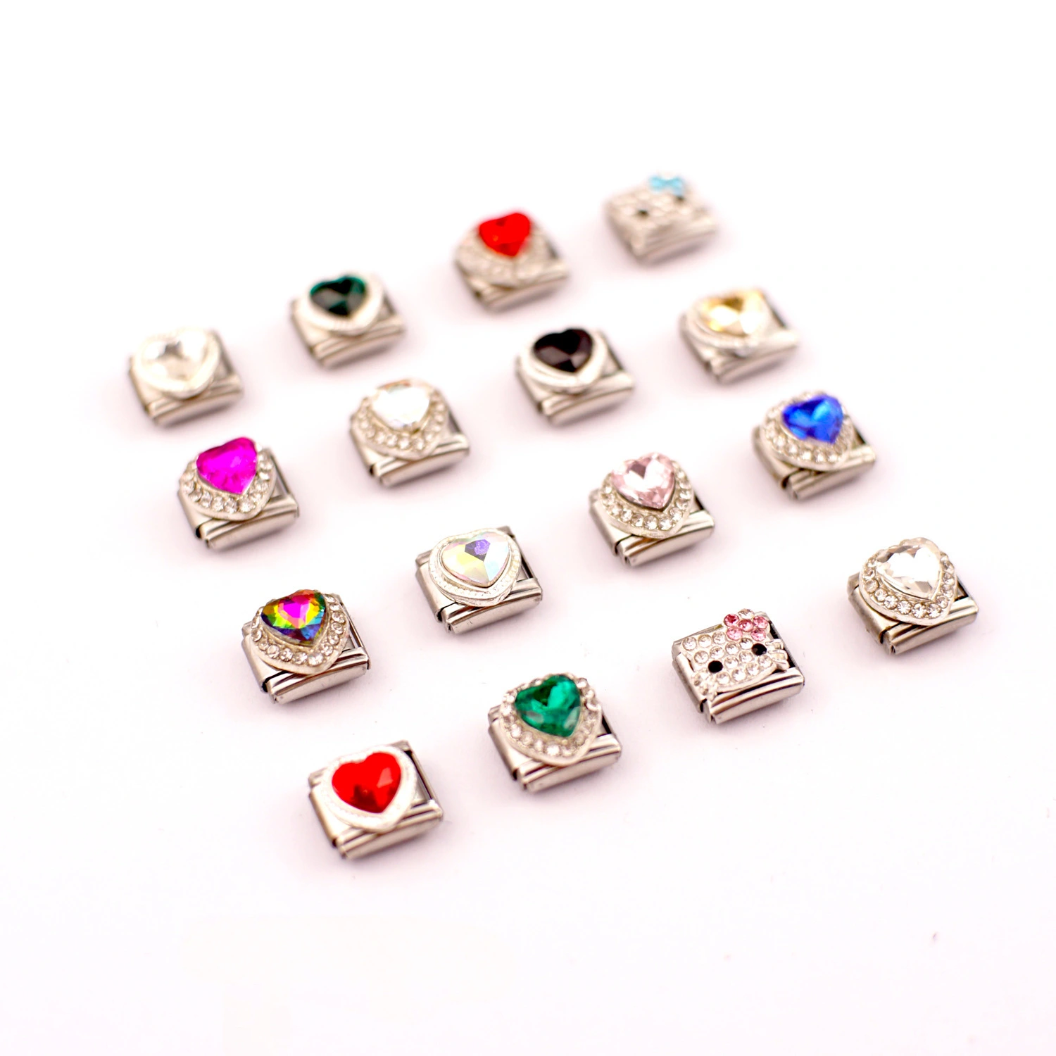 2025 Diy Personalized 304 Stainless Steel Italian Sparkling Multicolored Diamond Heart Series Charm Bracelet 9mm * 10mm Module 1