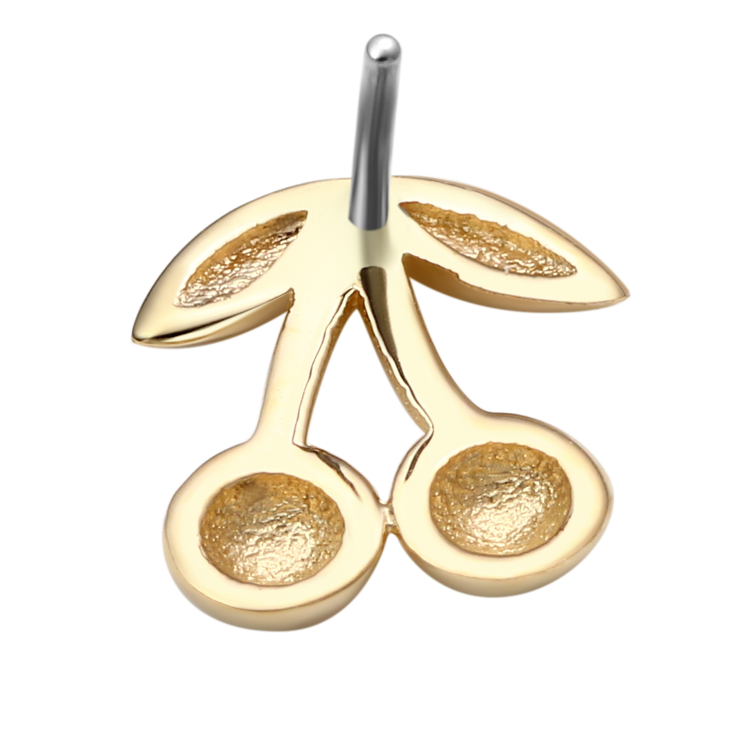 Eternal Metal 14k Solid Yellow Gold Cute Cherry Nose<000000>ear Piercing Labret <000000>navel Jewelry Threadless Push In Ends Tops 9