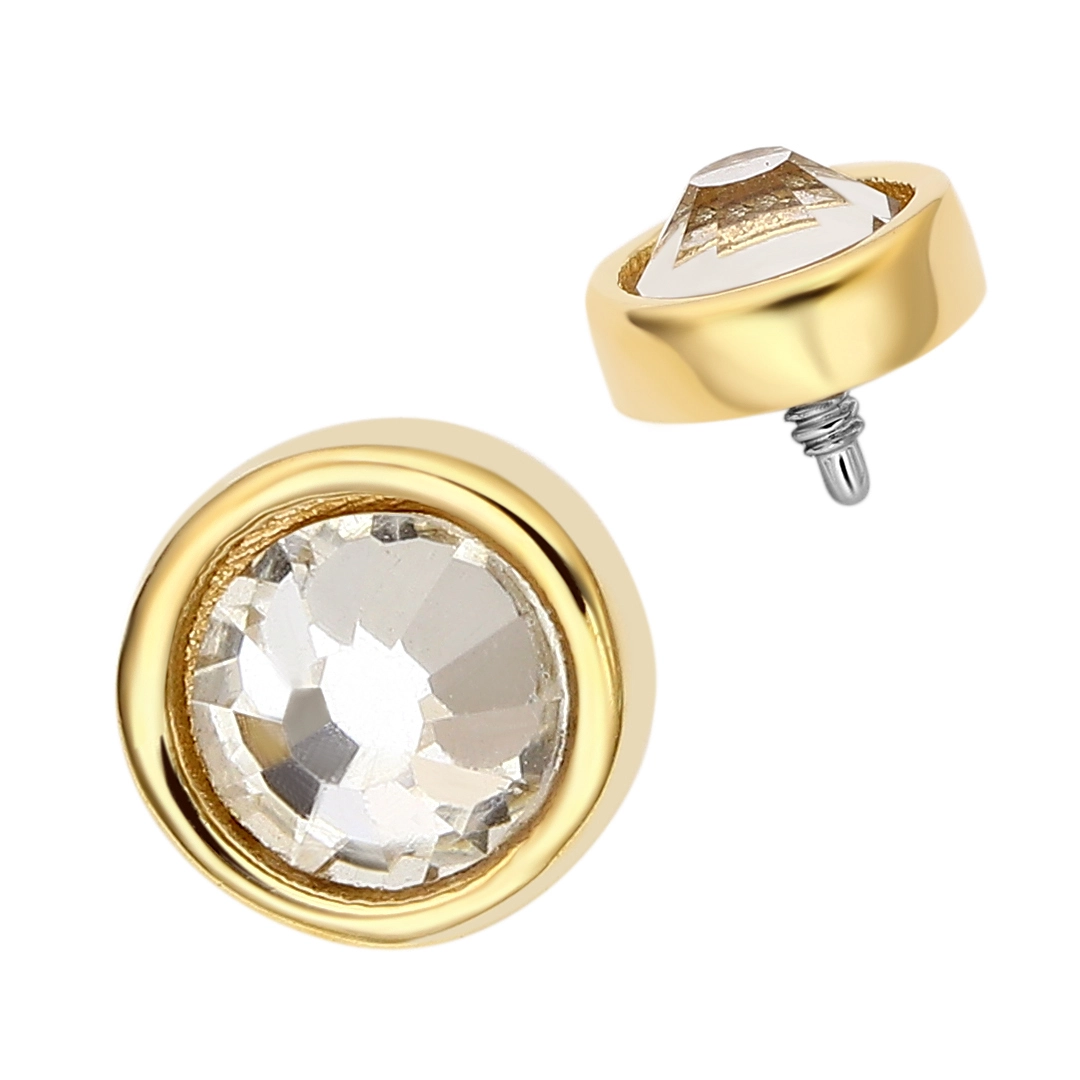Eternal Metal 14k Solid Gold 5a Cz Bezel Setting Earnose Piercing Bellylipjewelry Internally Threaded Ends Tops 1