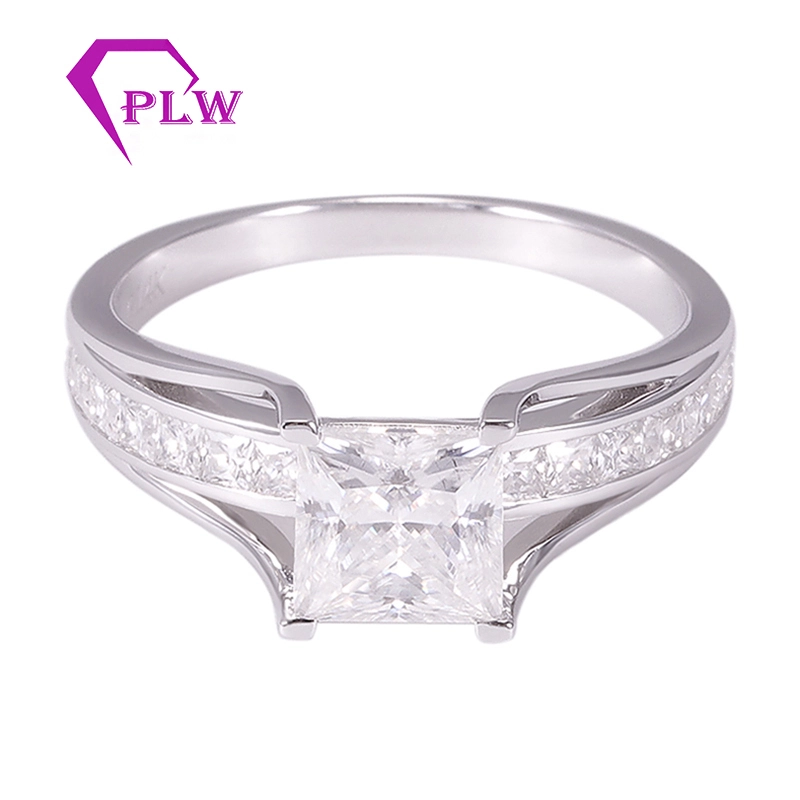 Banda de ajuste de medio canal de oro puro de 14k 2CT Princess Cut Solitare MOISSANITE Ring de compromiso 1