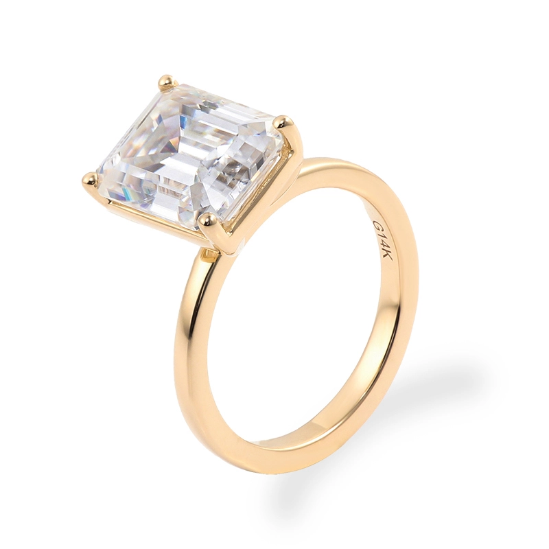 Provence bijoux 14k jaune en or jaune émeraude Cut 8x10 mm diamant Moisanite Engagement mariage 1