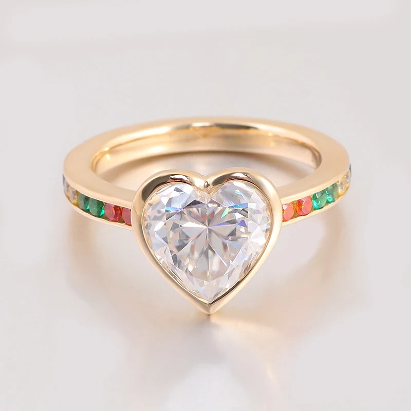 Custom Handmade Fine Jewelry High Quality 10k/14k/18k Solid Gold Heart Cut Moissanite Women Engagement Anniversary Wedding Rings 1