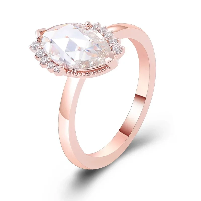 Fábrica Custom Fine Real Real 18K Yellow Solid Gold Halo Moissanite Goda de oro para mujeres Anillo de compromiso 3ct marquesa anillo de corte 1