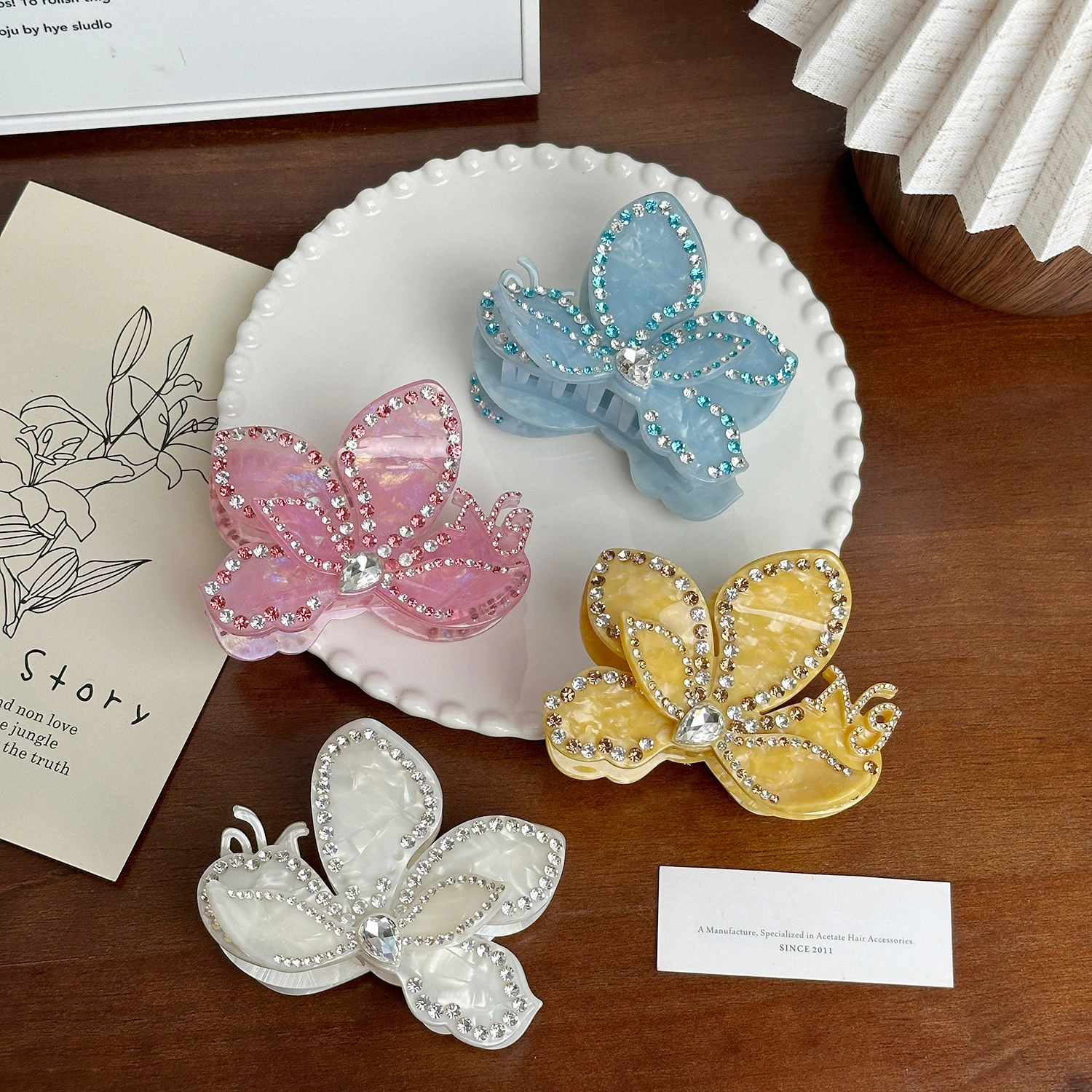 Dowell European Style Flower Rhinestone Acetate Hair Claw Girl's Hair Decoration Clip Accessories 1