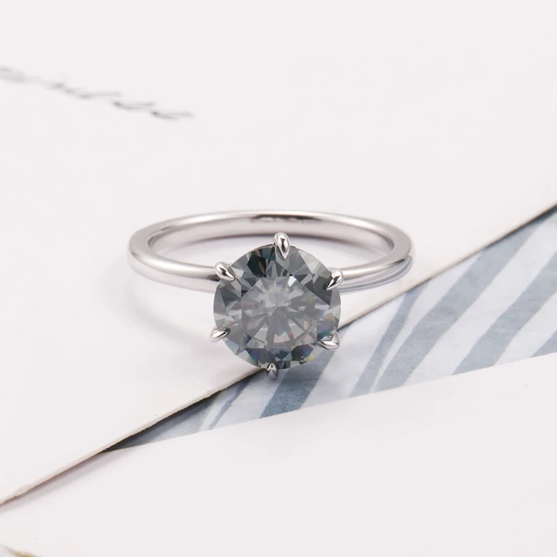 En vrac 6 réglage de broche pointu 6,5 mm 1ct Round Round Brilliant Grey Grey Moisanite Solitaire 925 Rague en argent sterling 1