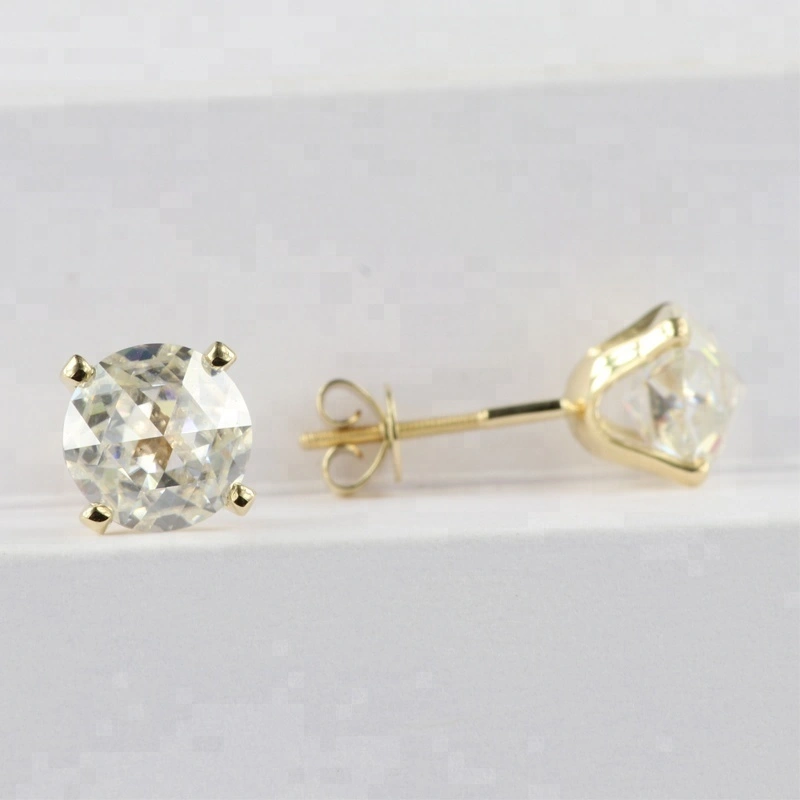 Boucles d&39;oreilles Provence Jewelry Def 2 carats en moissanite ronde, clous d&39;oreilles en or jaune 14 carats 1