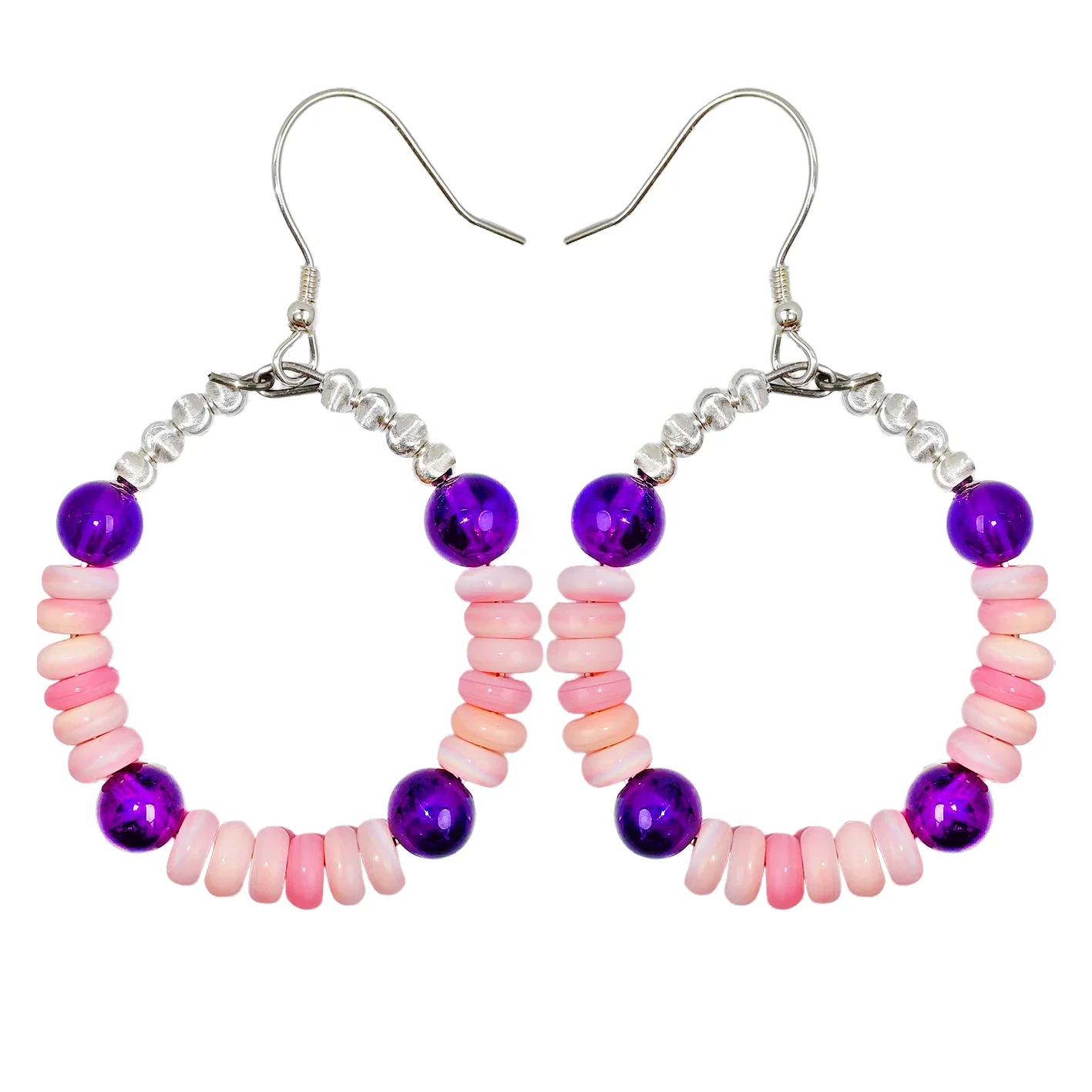 High Quality Amethyst Earring Hoop Earrings With Natural Pink Opal Jewelry The Best Choice For Family And Friends 1