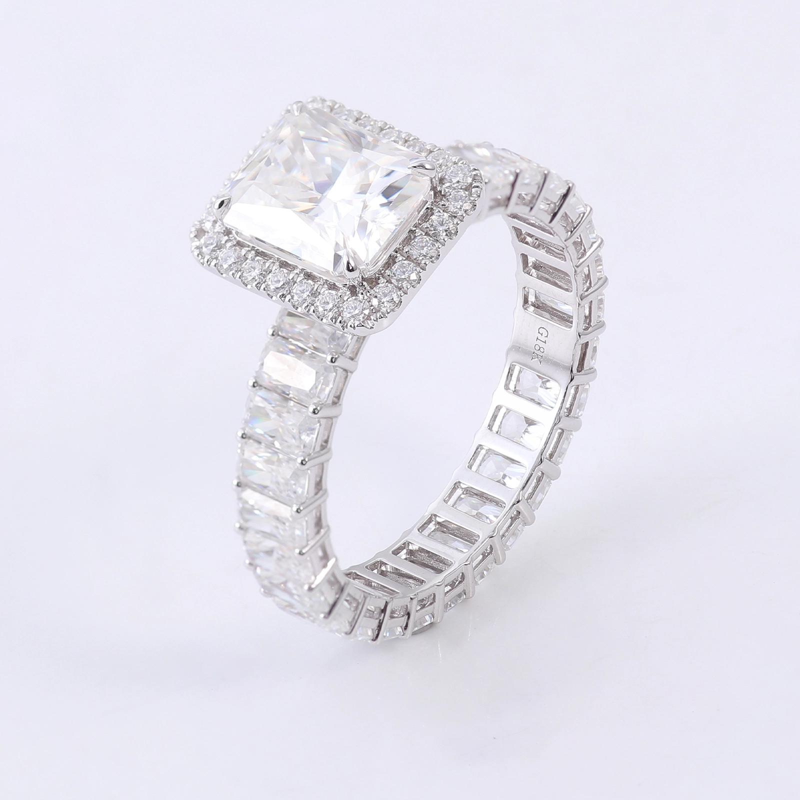 Best Hot Sale Customized 1ct Radiant Cut Lab Diamond Halo Diamond Setting 10k Gold Wedding Engagement Fine Jewelry Ring 1