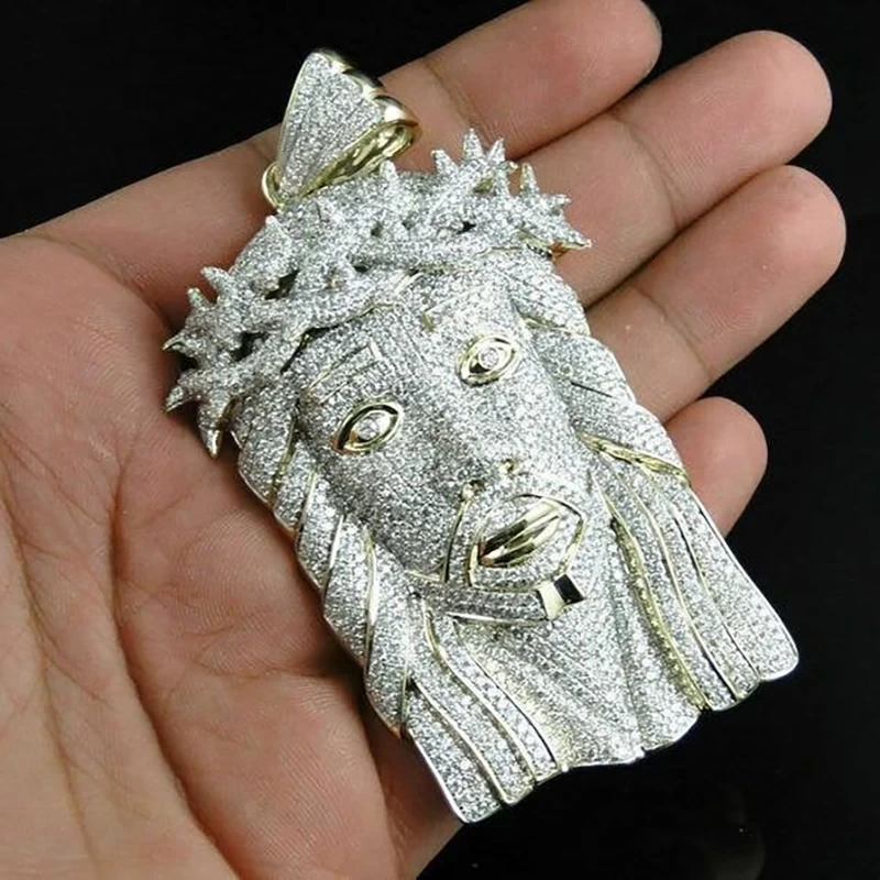 Vollender Ausgangspendent 10k fester Gold Diamant Pave Set Jesus Face Pendel Anhänger Charm Out Pendant 1
