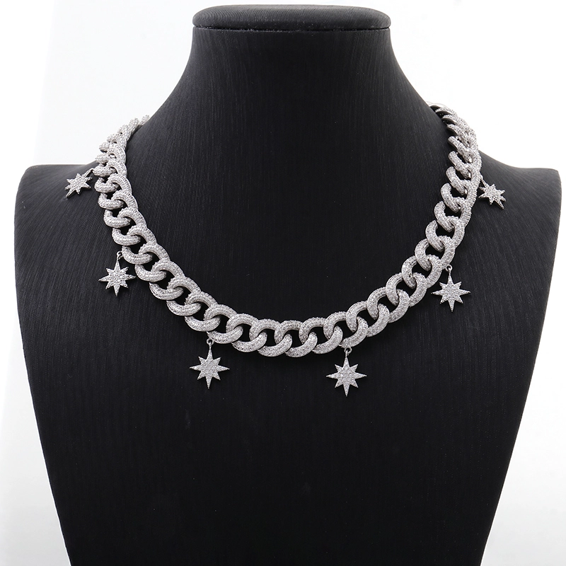 Woman Diamond Cutting Cuban Thick Link Chain 14k Gold With Star Accessories For Wedding 1