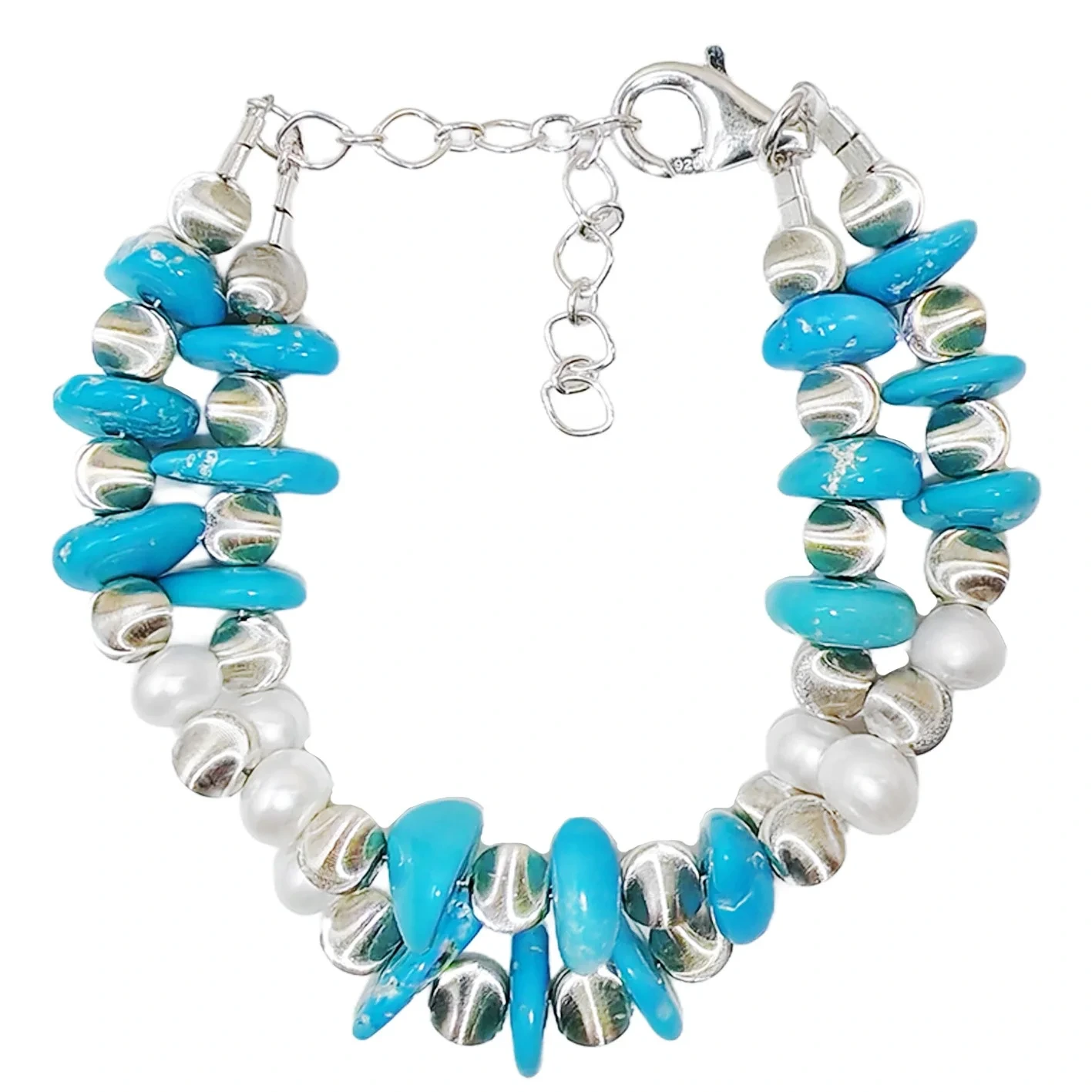 Turchese Gioielli Popolari S925 Argento E Turchese Naturale Con Perle Braccialetto Stile Niche di Lusso di Alta Qualità Venditori caldi1 1