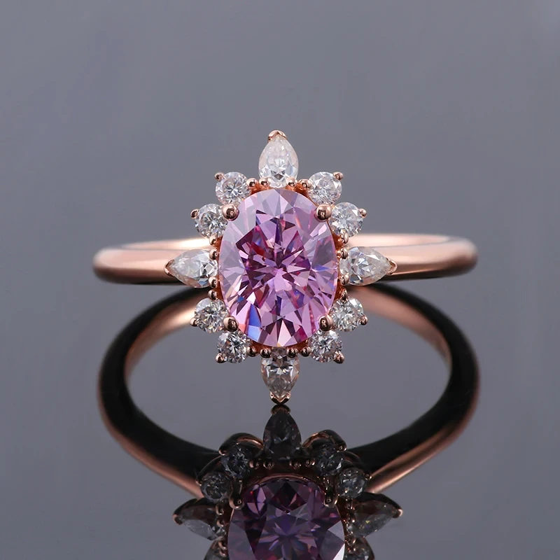 Provence Jewelry Custom Gold 10k 14k 18k Oval Cut Classic Pink Moissanite Pass Diamond Tester Gra Engagement Ring For Women Men 1