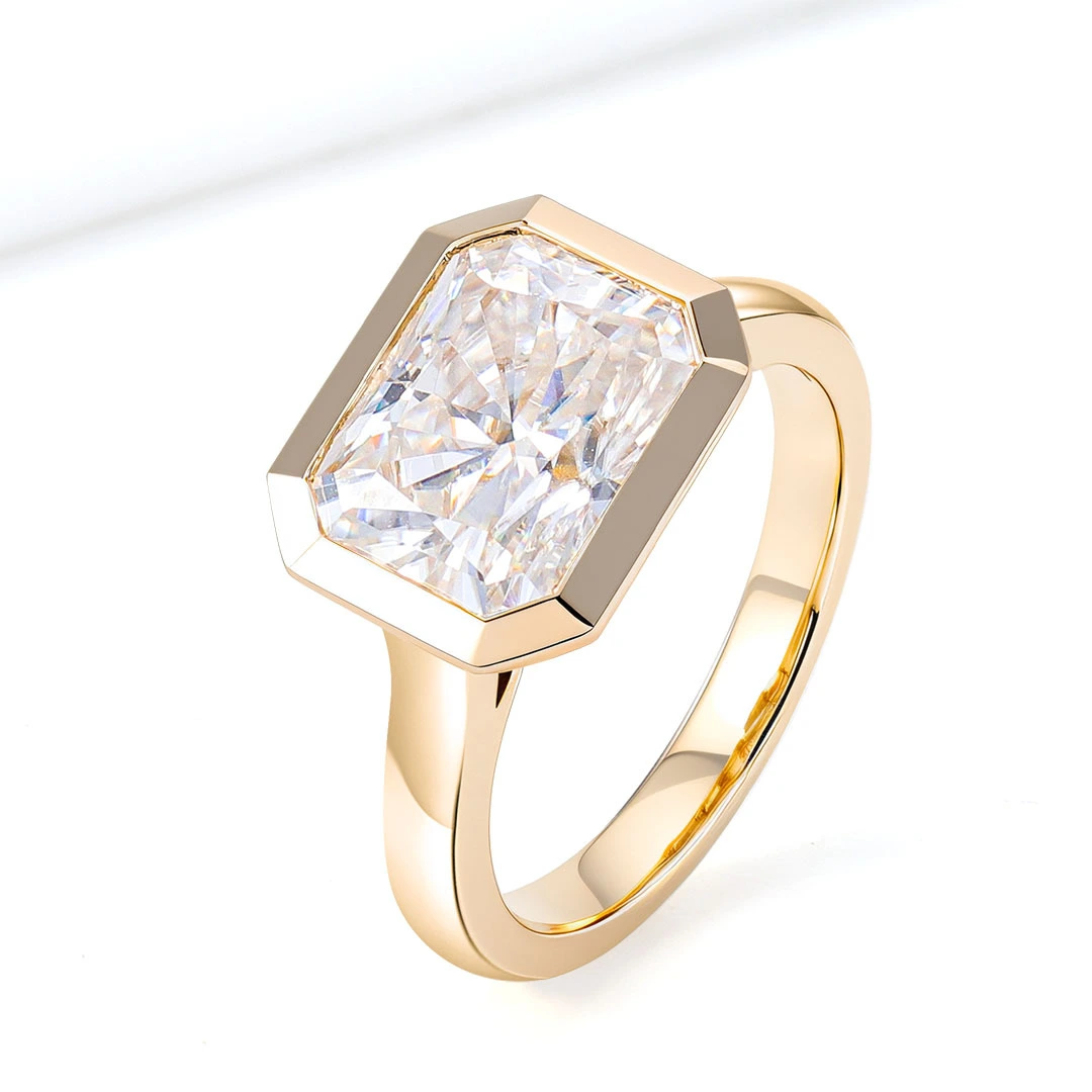 Fine Jewelry 10k/14k/18k Yellow Gold Bezel Design 3 Carat Def Radiant Moissanite Diamond Luxurious Style Ring For Women 1
