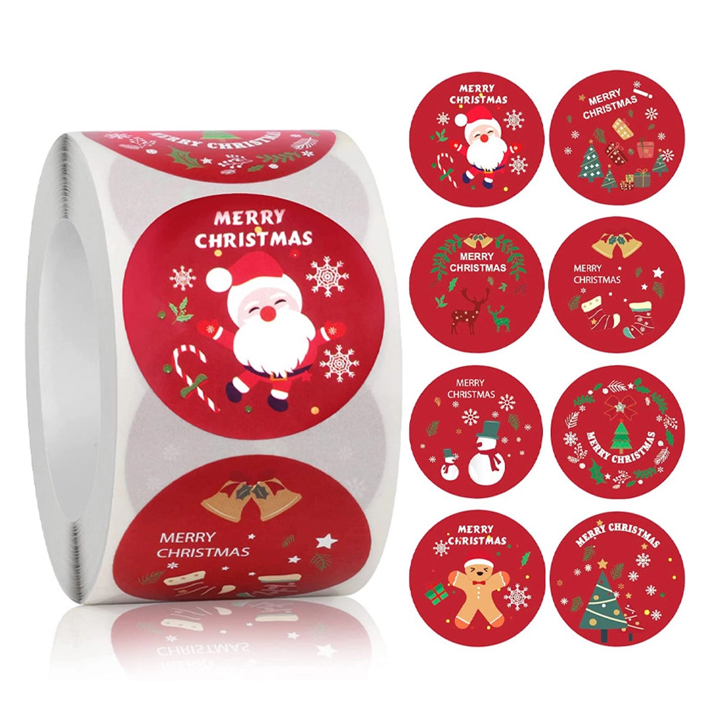 Etiqueta decorativa autoadhesiva personalizada profesional, 500 Uds./rollo de pegatinas de 1 pulgada para envolver regalos de Navidad 1