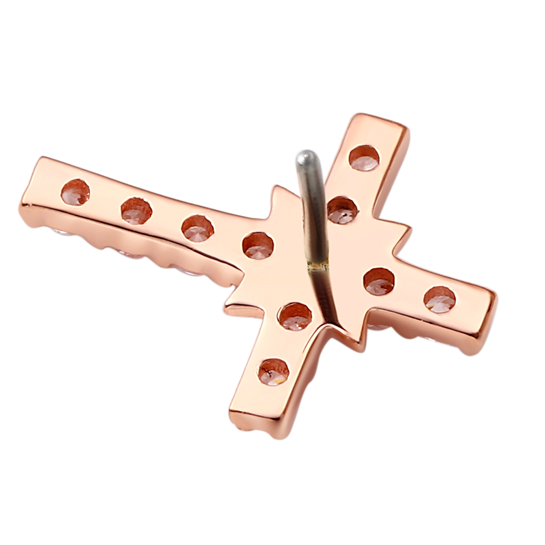 Eternal Metal 14k Solid Rose Gold Cz Paved Cross Nose<000000>labret Piercing Jewelry Threadless Push In Ends Tops 5