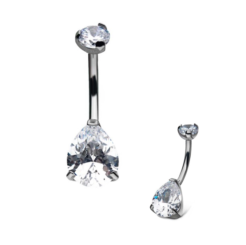 Eternal Metal Astm F136 Titanium Internally Threaded Top Round Prong Set Tear Drop Cz Belly Button Ring Body Jewelry 1
