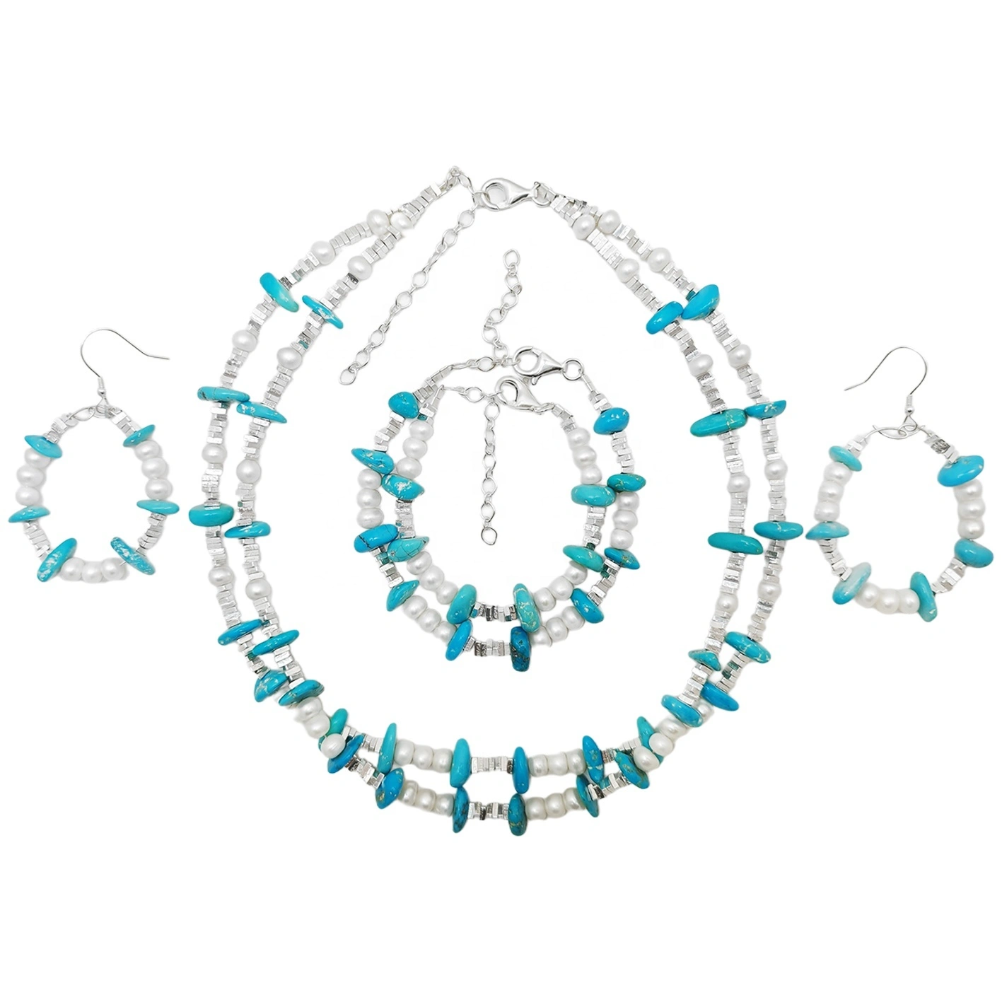 Turquoise Set Simple Natural Beautiful Pearl And Natural Turquoise Modern Style Making Necklace Jewelry 1