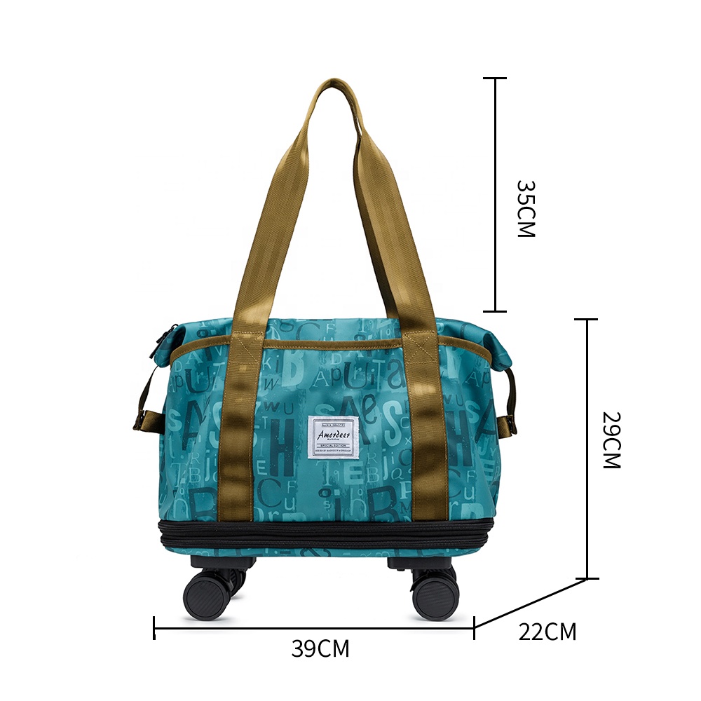 With Double Layer Extension Wheeled Travel Luggage Bags Weekender Travel Tote 4