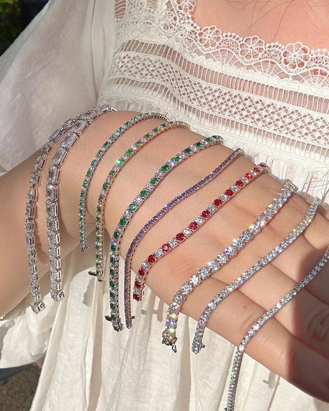 Custom 2mm 3mm Tennis Bracelets In 10k 14k 18k Gold Colored Sapphire Emerald Gemstone Women Diamond Bracelet 8 1